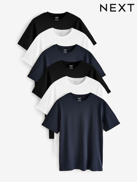 Белый/Черный/Темно-синий - Обычный крой - Essential Cotton T-shirts 6 Pack (E13886) | €51