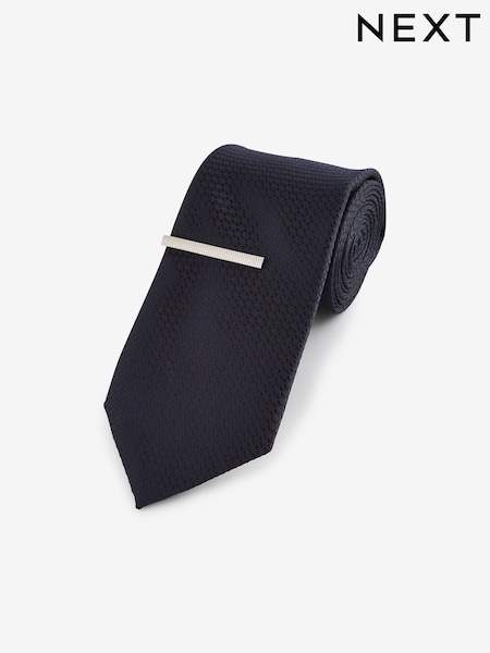 Tummansininen - Normaali lahje - Textured Tie And Clip Set (E13946) | €13
