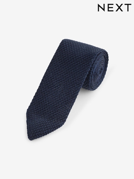 Navy Blue Knitted Silk Tie With Point (E13947) | €17