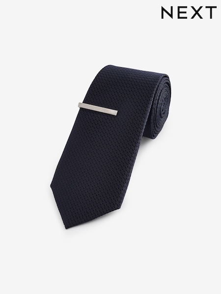 Tummansininen - Hoikka - Textured Tie And Clip Set (E13949) | €13