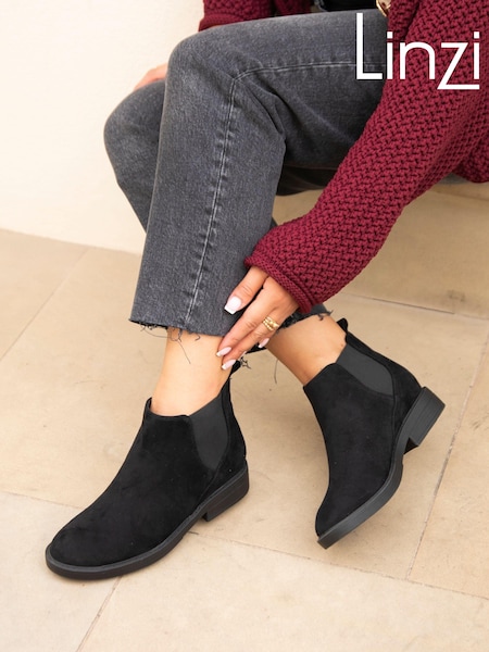 Linzi Black Suede Karina Chelsea Boots With Stretch Side Panel (E13961) | OMR19