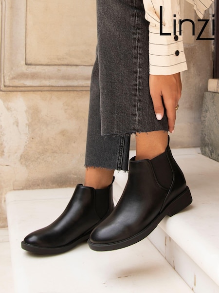 Linzi Black PU Karina Chelsea Boots With Stretch Side Panel (E13968) | OMR19