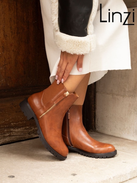 Linzi Brown Peyton Stretch Panel Ankle Boots With Inside Zip (E13982) | AED233