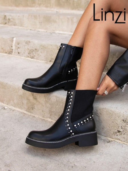 Linzi Black Optic Diamante Embellished Chelsea Boots (E13989) | €59
