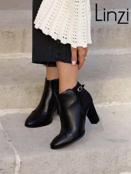 Linzi Black Christi Heeled Ankle Boots With Buckle Detail (E13990) | €60