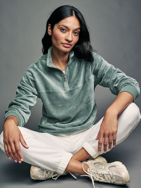 أخضر فاتح - Velvet Soft Touch Jersey Quarter Zip Co-Ord Sweatshirt (E14002) | ‏63 د.إ.‏