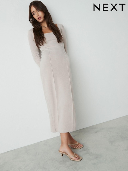 Neutral Cosy Soft Touch Midi Length Long Sleeve Dress (E14025) | €24.50