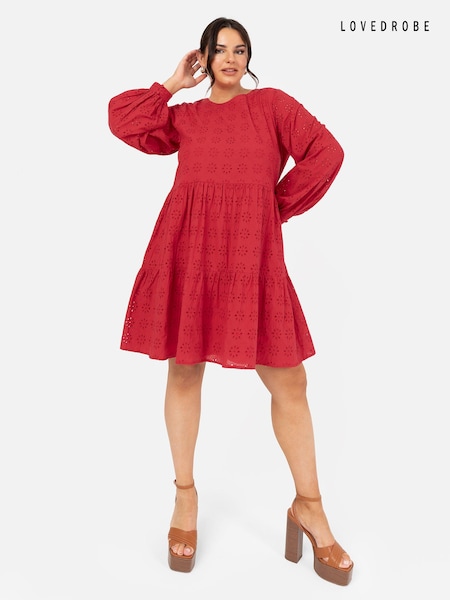 Long Sleeve Broderie Smock Dress (E14050) | €35