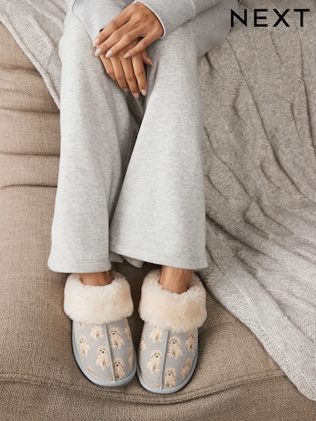 Grau, Charlie the Cockapoo - Suede Mule Slippers (E14058) | 24 €