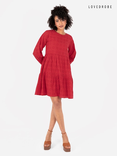 Long Sleeve Broderie Smock Dress (E14111) | €40