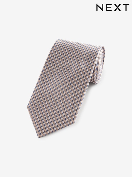 Neutral Brown/Blue Silk Textured Tie (E14142) | AED96