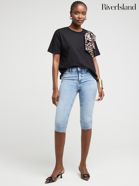 River Island 100% Cotton Leopard Print Bow Detail Top (E14145) | €44