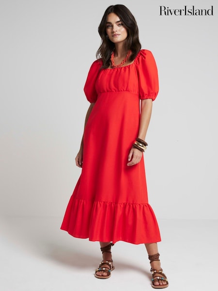 River Island Milkmaid Midi Dress With Linen (E14157) | 171 LEI