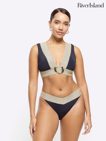 River Island Black Elastic Buckle Bikini Top (E14166) | €11