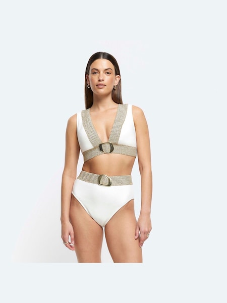 كريم - River Island Elastic High Waisted Buckle Bikini Briefs (E14168) | ‏6 ر.ع.‏