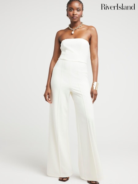Кремовый - River Island Bandeau Wide Leg Jumpsuit (E14172) | €23
