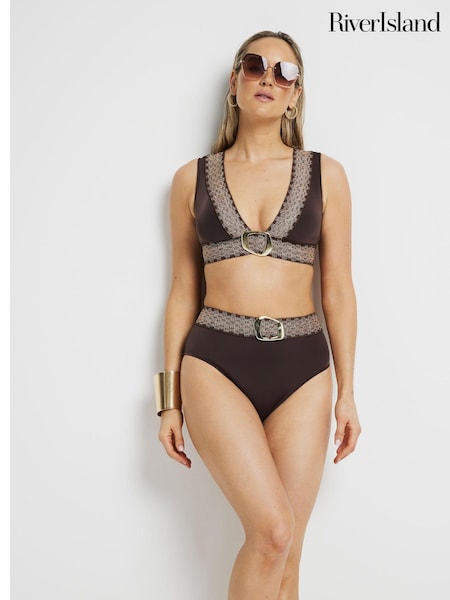 بني - River Island Elastic High Waisted Buckle Bikini Briefs (E14174) | ‏6 ر.ع.‏