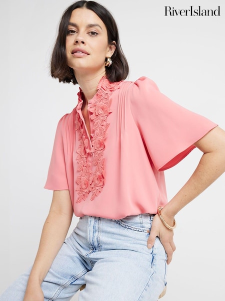 River Island Pink Appliqué Front Blouse (E14175) | €24