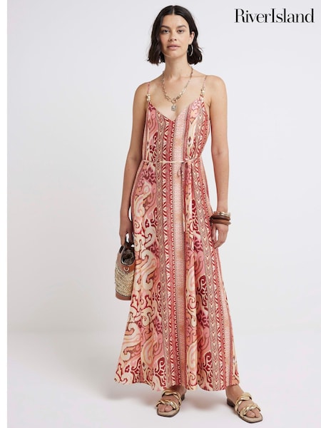 River Island Orange Bead Belted Dress (E14180) | €34