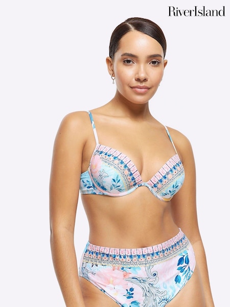 River Island Blue Embellished Balconette Bikini Top (E14187) | €10