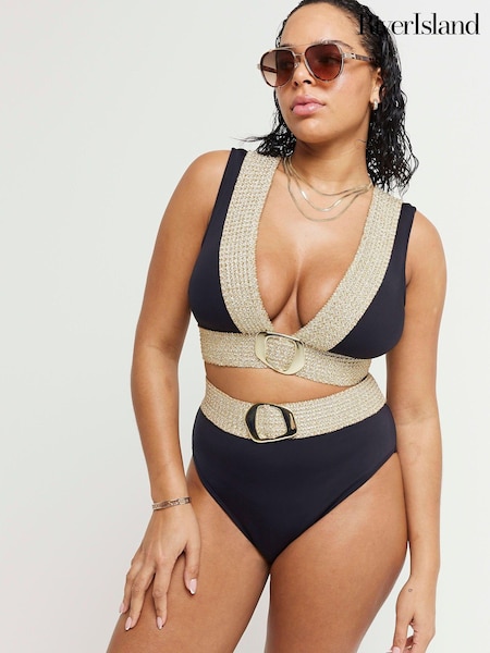 Negru - River Island de plajă cu cataramă elastică și bust plin Bikini (E14196) | 107 LEI