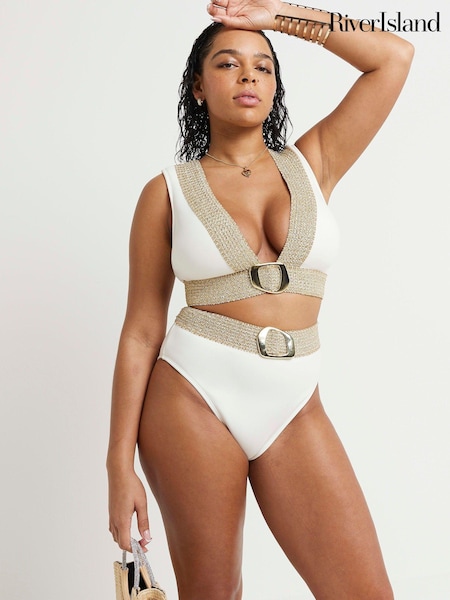 Cream - River Island de plajă cu cataramă elastică și bust plin Bikini (E14201) | 107 LEI