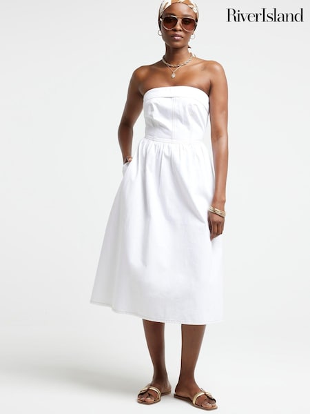 River Island White Bandeau Denim Dress (E14203) | €31