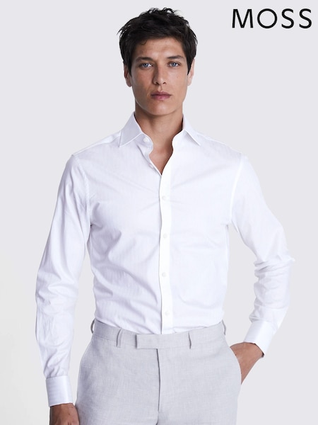 Alb - Slim - MOSS Self Stripe 100% Cotton Shirt (E14217) | 260 LEI
