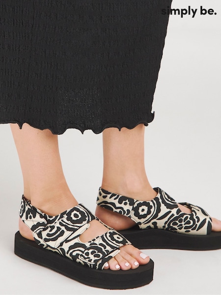 Simply Be Black Wide Fit Touch and Close Three Strap Active Sandals in Wide Fit (E14252) | AED81