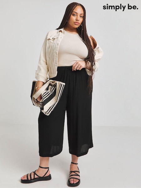 Simply Be Black Tie Waist Crinkle Culottes (E14256) | AED75