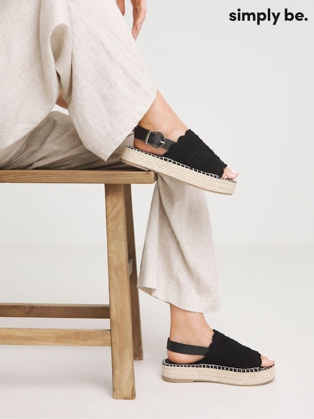 Simply Be Black Slingback Flatform Open Toe Espadrilles in Wide Fit (E14284) | $40