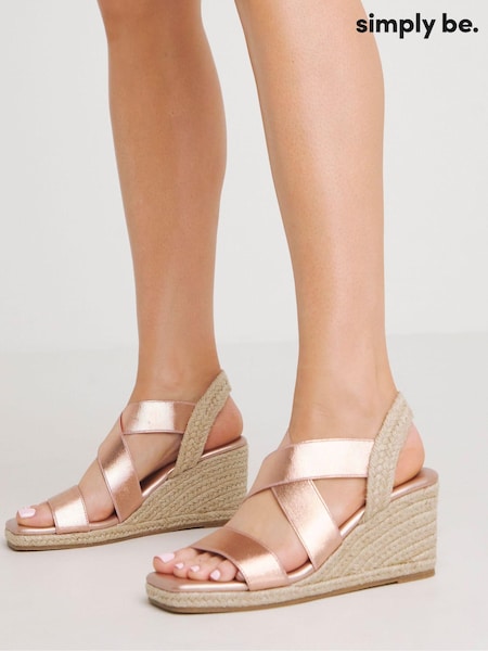 Simply Be Rose Gold Elastic Crossover Espadrille Wedge Sandals In Wide Fit (E14289) | €48