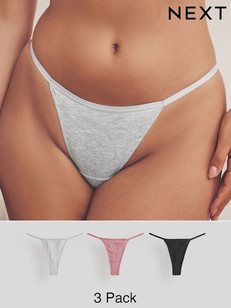 Серый/Темно-синий - Cotton Rib Knickers 3 Pack (E14291) | €11