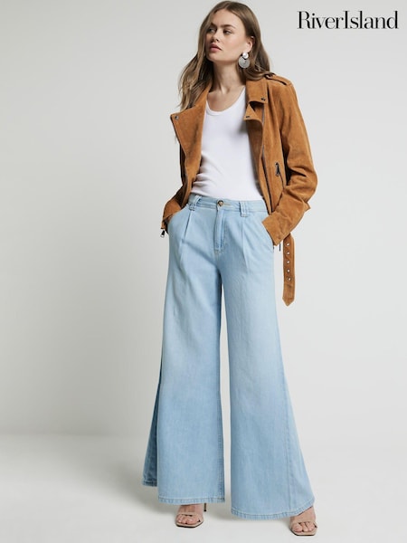 River Island Blue Mid Rise Wide Baggy 100% Cotton Jeans (E14356) | €37