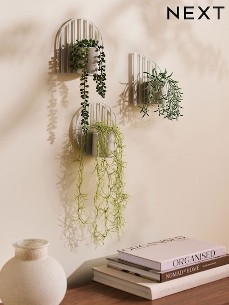 Set of 3 Natural Metal Wall Hanging Artificial Trailing Plants (E14387) | €43