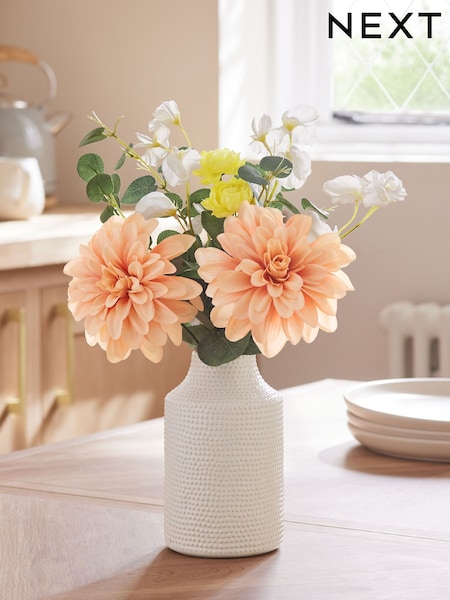 Pink/Green Artificial Dahlia Arrangement In Ceramic Vase (E14388) | €31