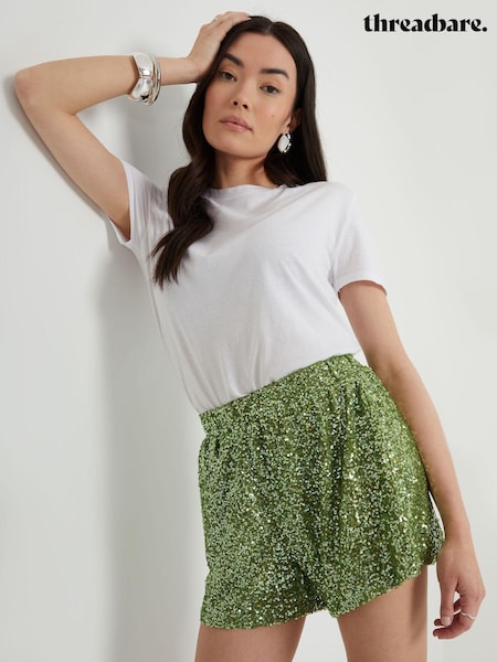 Threadbare Green Sequin Pull-On Shorts (E14394) | €23