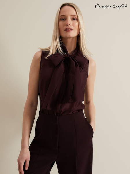 Phase Eight Red Saylor Sleeveless Pussybow Blouse (E14418) | 238 QAR