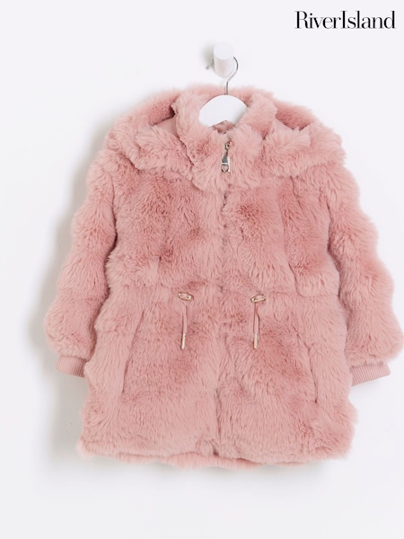 River Island Pink Girls Bobble Faux Fur Coat (E14434) | AED280