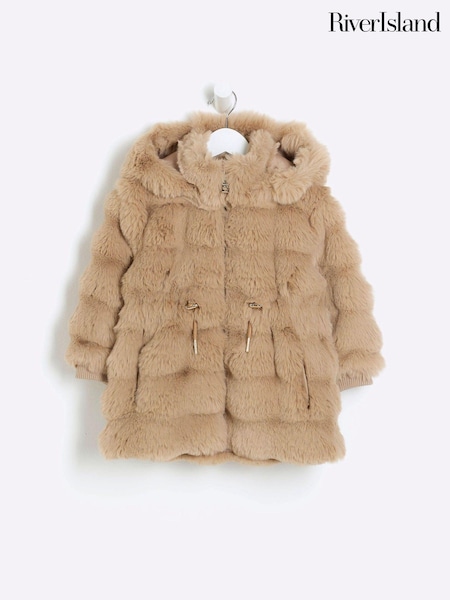 River Island Brown Girls Toffee Bobble Faux Fur Coat (E14446) | AED280