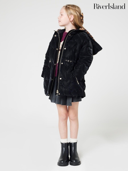 River Island Black Girls Glam Heart Padded Coat (E14454) | AED280