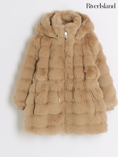 River Island Brown Girls Bobble Faux Fur Coat (E14455) | €72
