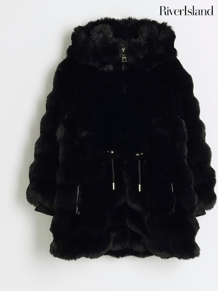 Negru - Palton Bobble pentru fete River Island (E14457) | 298 LEI