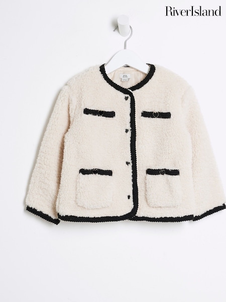 River Island Cream Girls Borg Coat (E14459) | €54