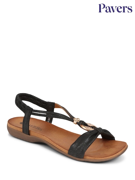 Черный - Pavers Flat Strappy Sandals (E14474) | €40