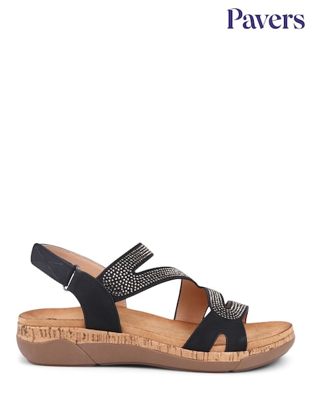 Pavers Black Adjustable Embellished Raffia Sandals (E14481) | 173 QAR