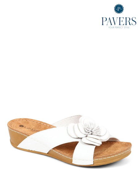 Pavers White Embellished Mule Sandals (E14512) | €50
