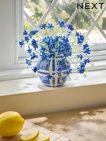Blue Artificial Floral Arrangment In Ceramic Vase (E14531) | €21