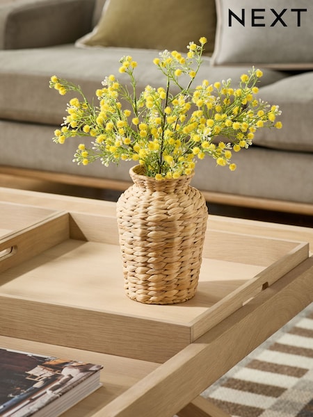 Yellow Artificial Floral Arrangment In Woven Vase (E14545) | OMR17