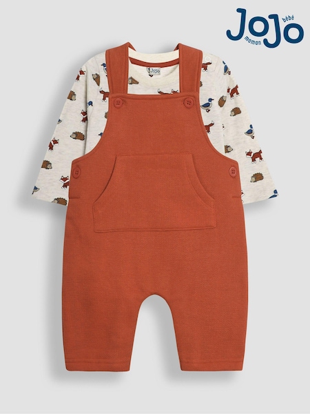 JoJo Maman Bébé Rust Forest Animal Textured Dungarees & Top Set (E14550) | €45
